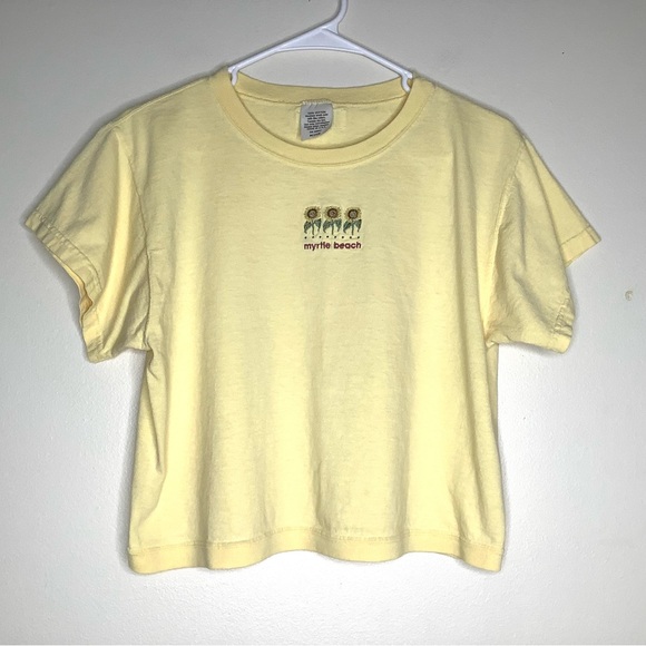 Breezin’ Up Naturals Tops - < Vintage Sunflower Embroidered Myrtle Beach Cropped Tee >